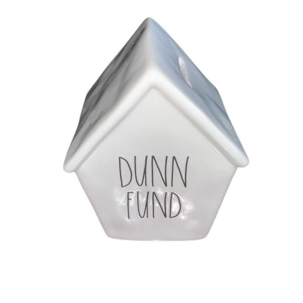 NEW Rae Dunn DUNN FUND Birdhouse Coin Bank by Magenta White w Black Letters